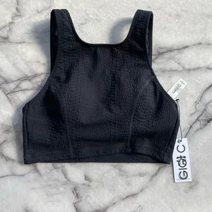 GIGI C BIKINIS SPORTS BRA TOP, SIZE MEDIUM, BLACK TEXTURED